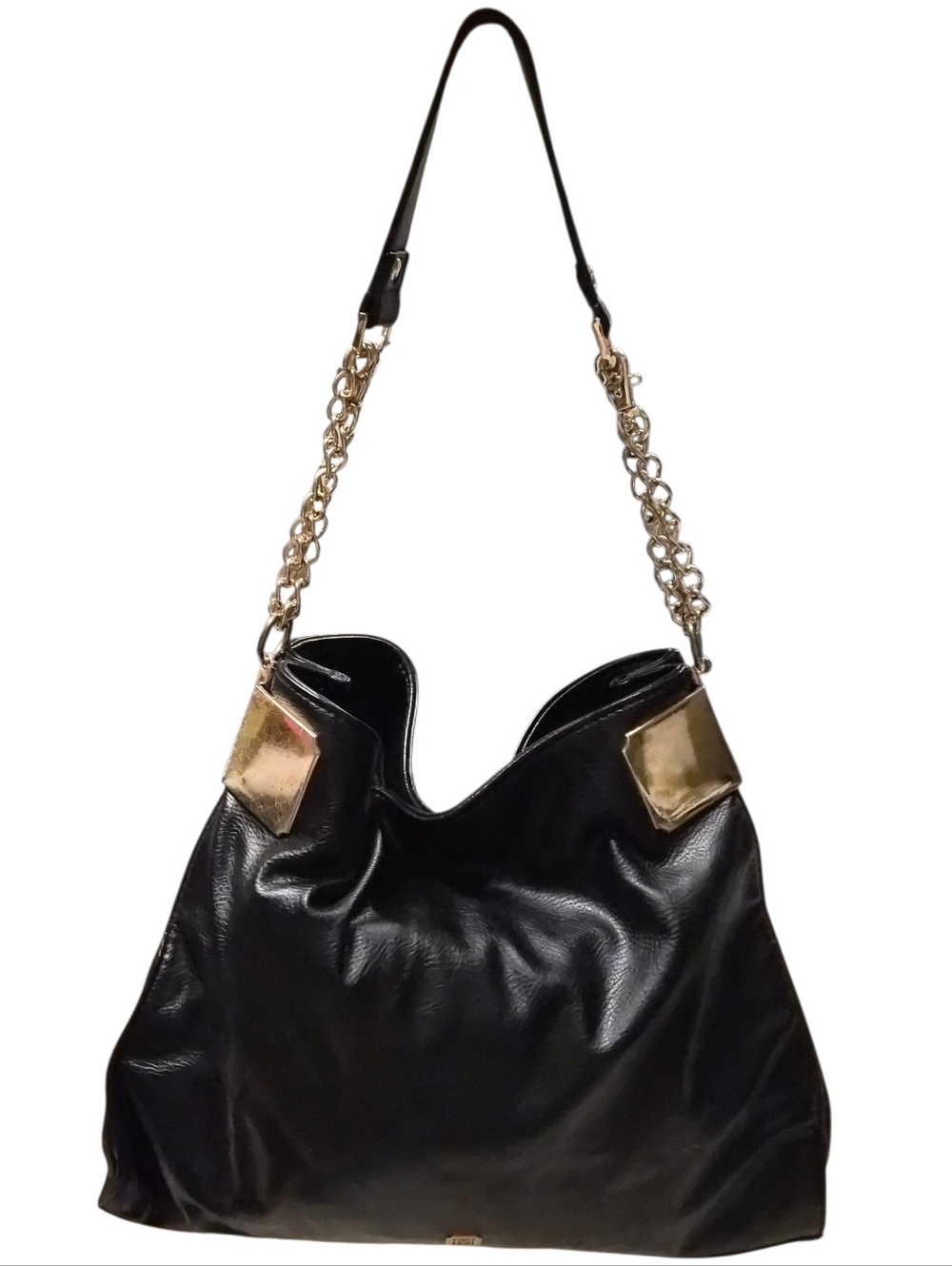 Monet Black Shoulder Bag Gold Chain Strap Large Hobo Style
